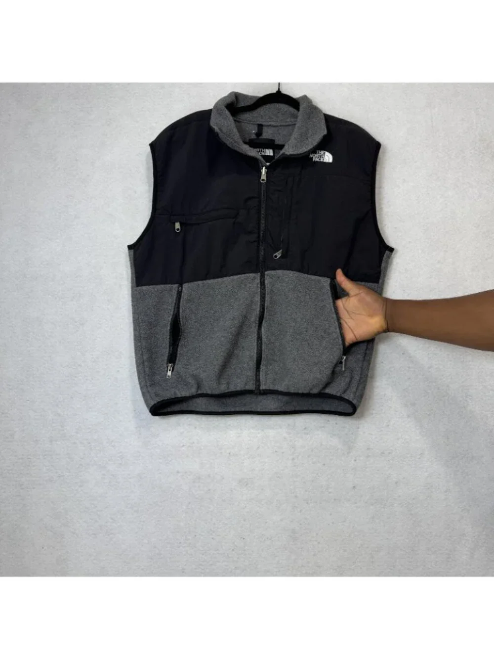 The North Face Vest Mens Large Gray Fleece Denali Full Zip Pockets Outdoor